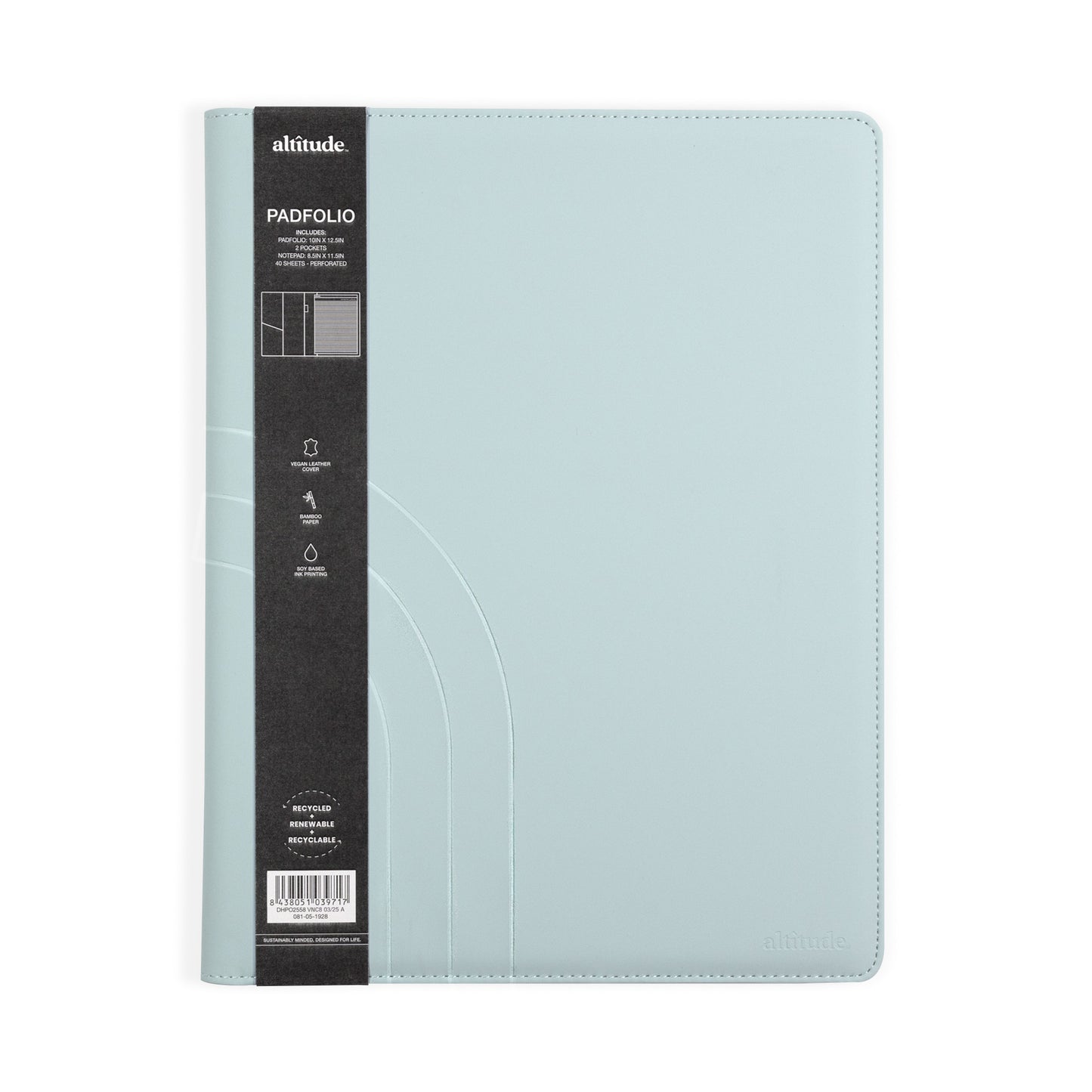 Padfolio 10"x12.5" Vegan Leather Seafoam Blue Debossed Arch