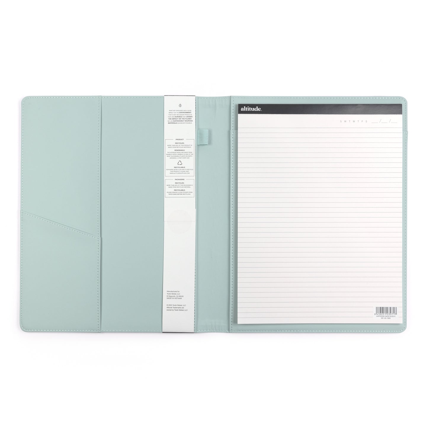 Padfolio 10"x12.5" Vegan Leather Seafoam Blue Debossed Arch