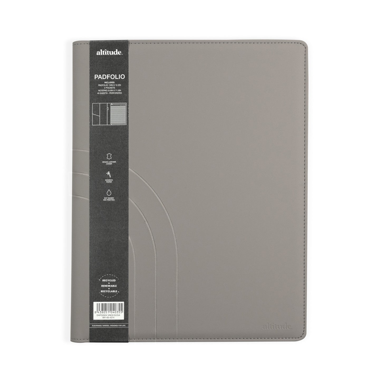 Padfolio 10"x12.5" Vegan Leather Gray Debossed Arch