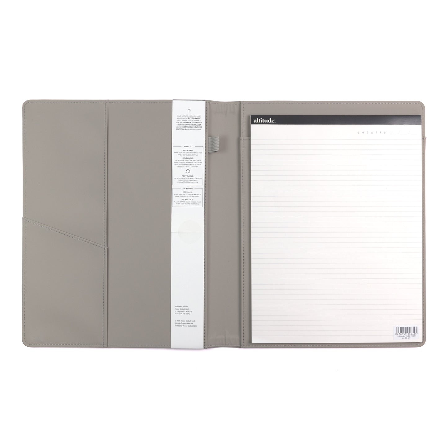 Padfolio 10"x12.5" Vegan Leather Gray Debossed Arch