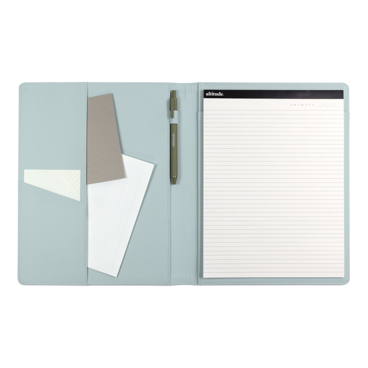 Padfolio 8.5"x10.5" Vegan Leather Seafoam Blue Debossed Arch