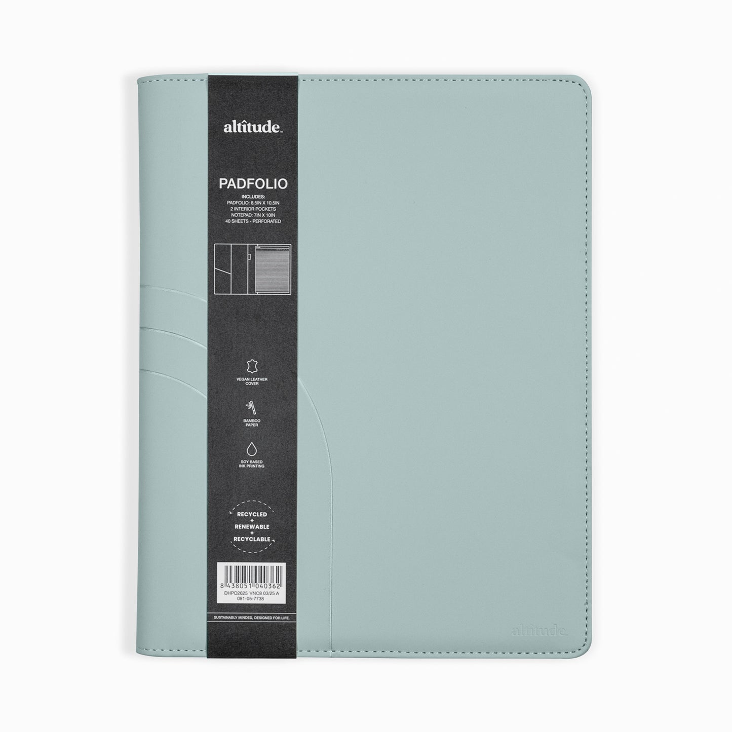Padfolio 8.5"x10.5" Vegan Leather Seafoam Blue Debossed Arch