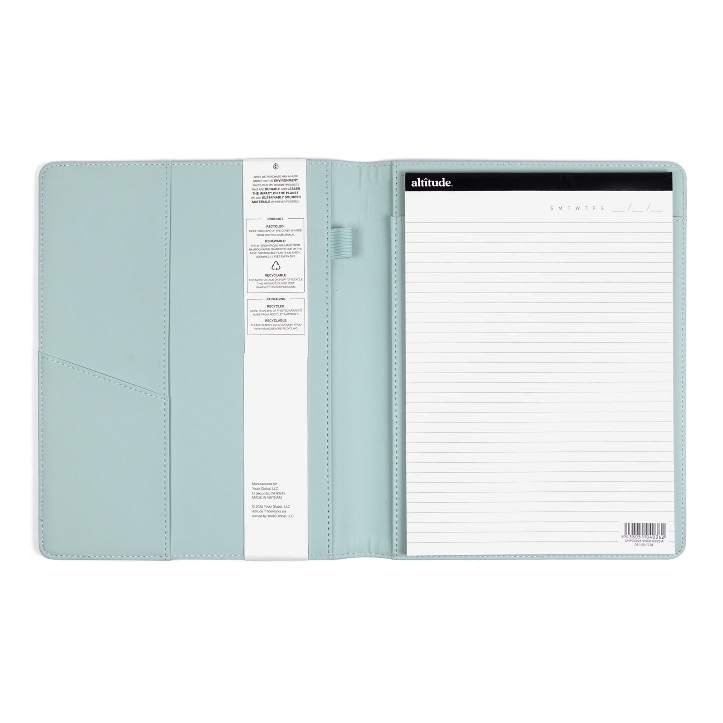 Padfolio 8.5"x10.5" Vegan Leather Seafoam Blue Debossed Arch