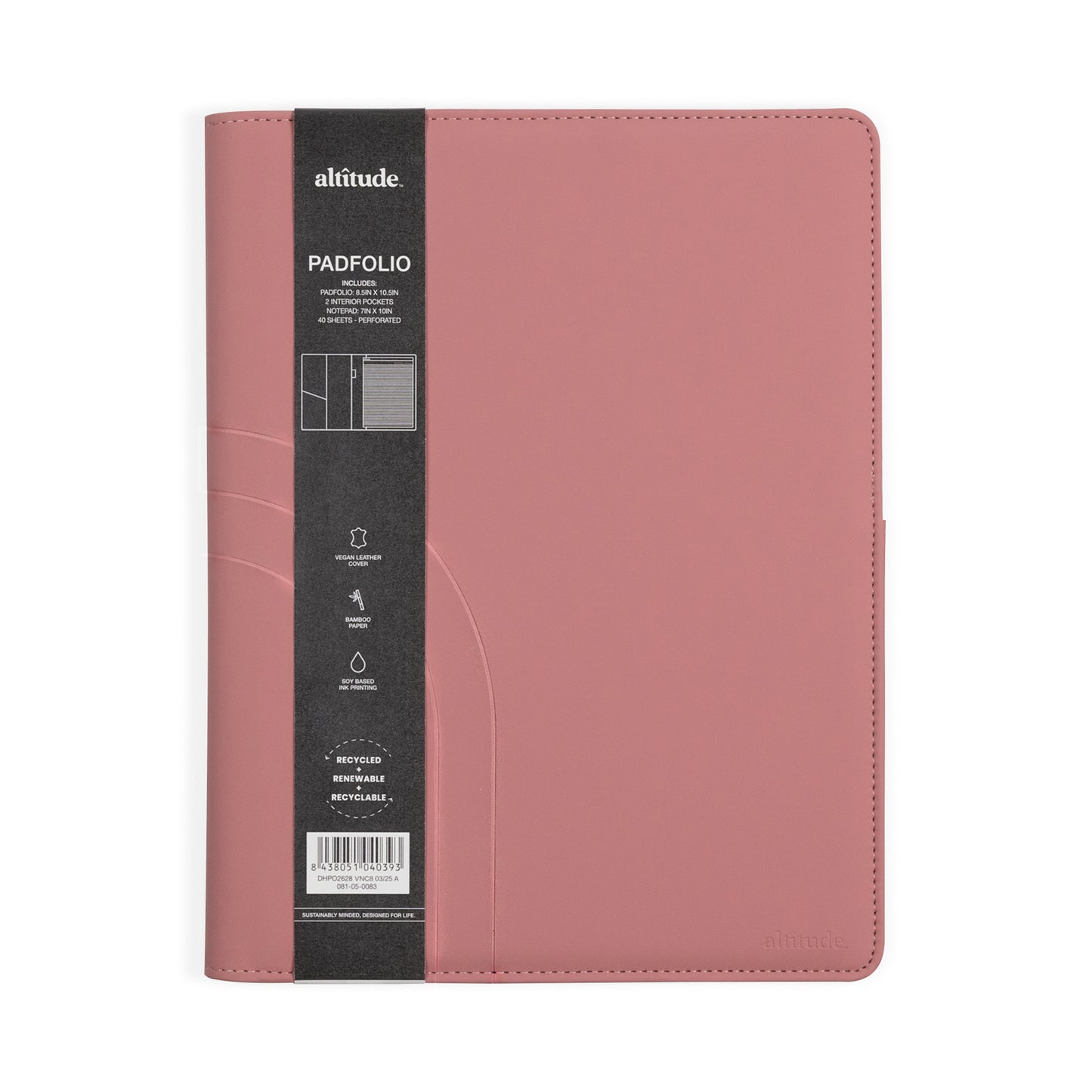Padfolio 8"x10.5" Vegan Leather Mauve Pink Debossed Arch