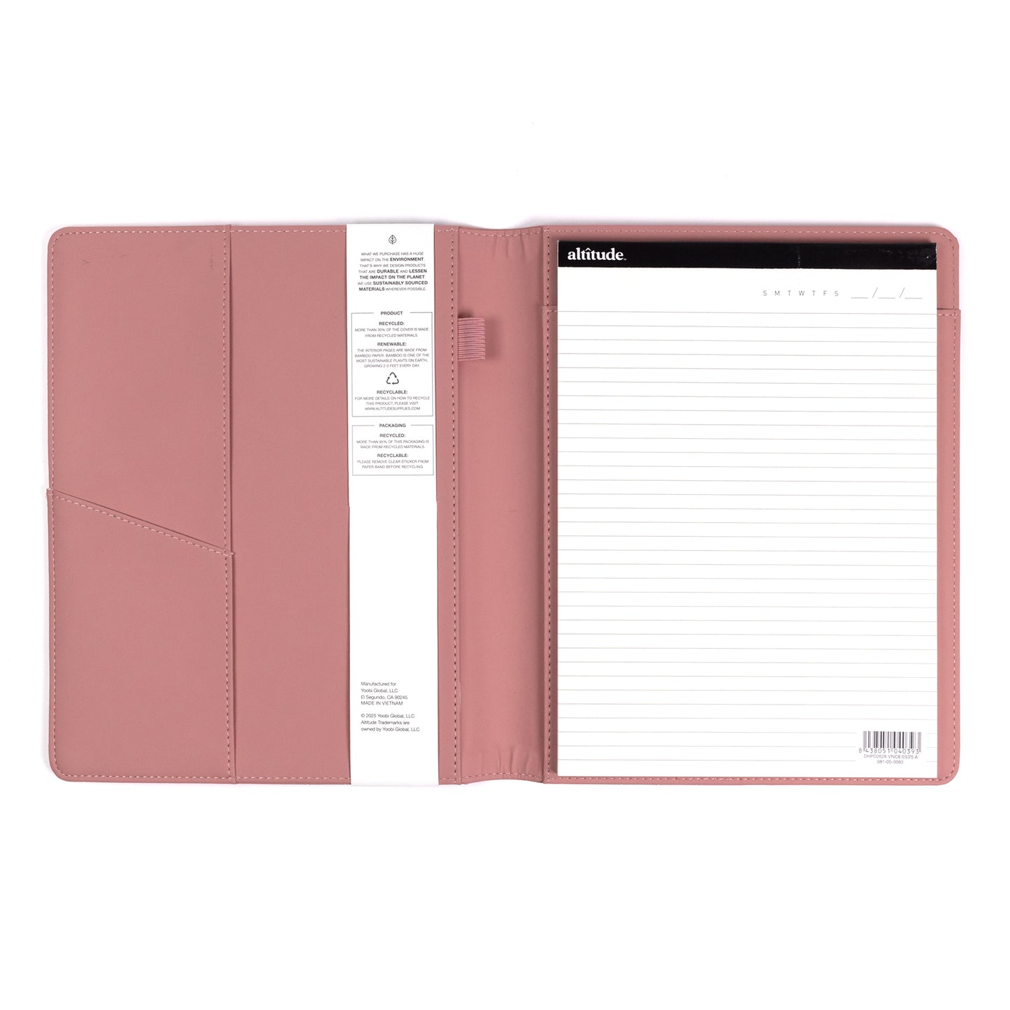 Padfolio 8"x10.5" Vegan Leather Mauve Pink Debossed Arch