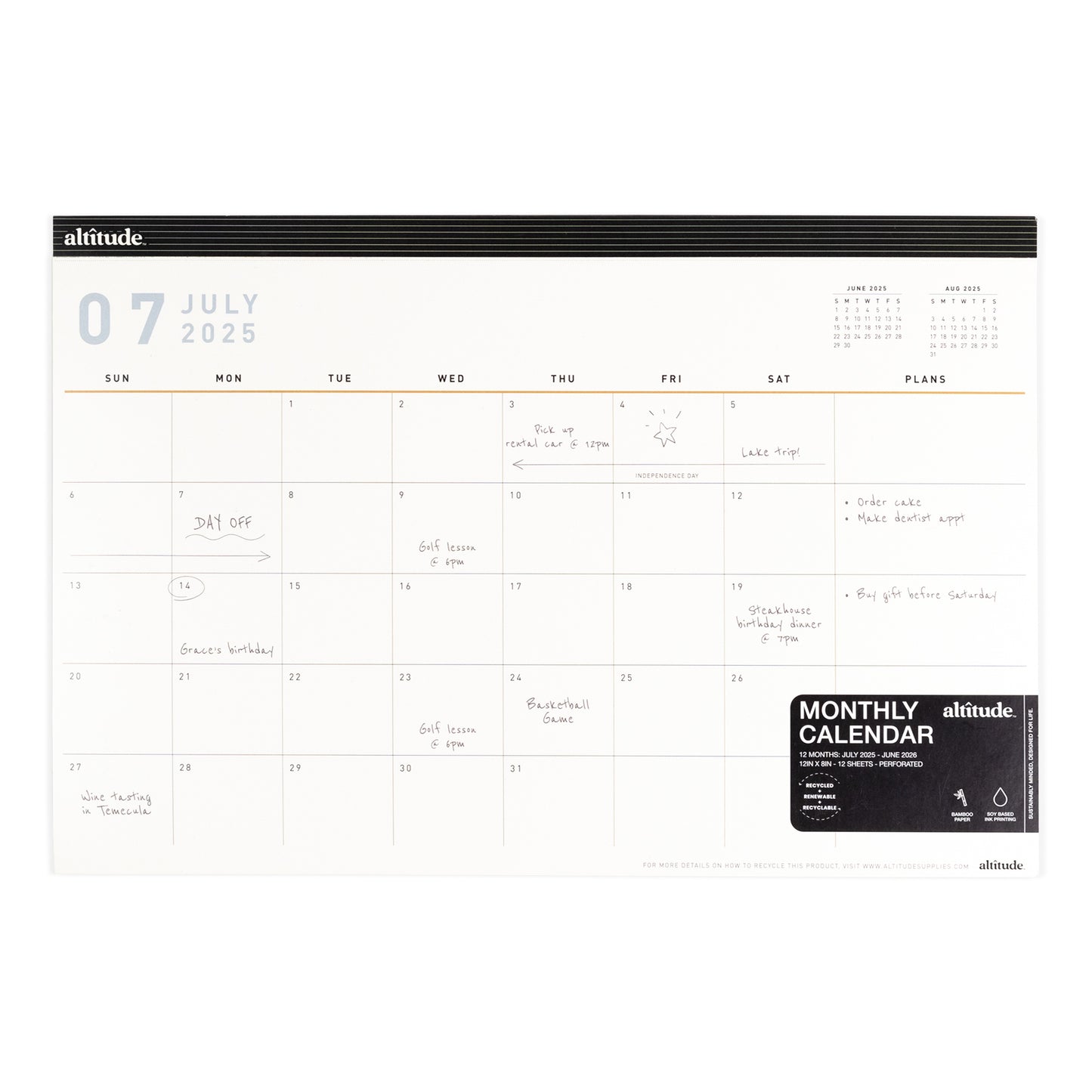 2025-2026 Academic Year Monthly Deskpad 12"x8" Cream: July 2025 to June 2026