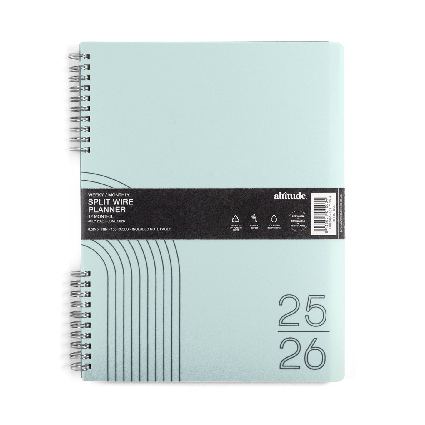 2025-2026 Academic Year Weekly/Monthly Planner 8.5"x11" Seafoam Blue Arch: July 2025 to June 2026
