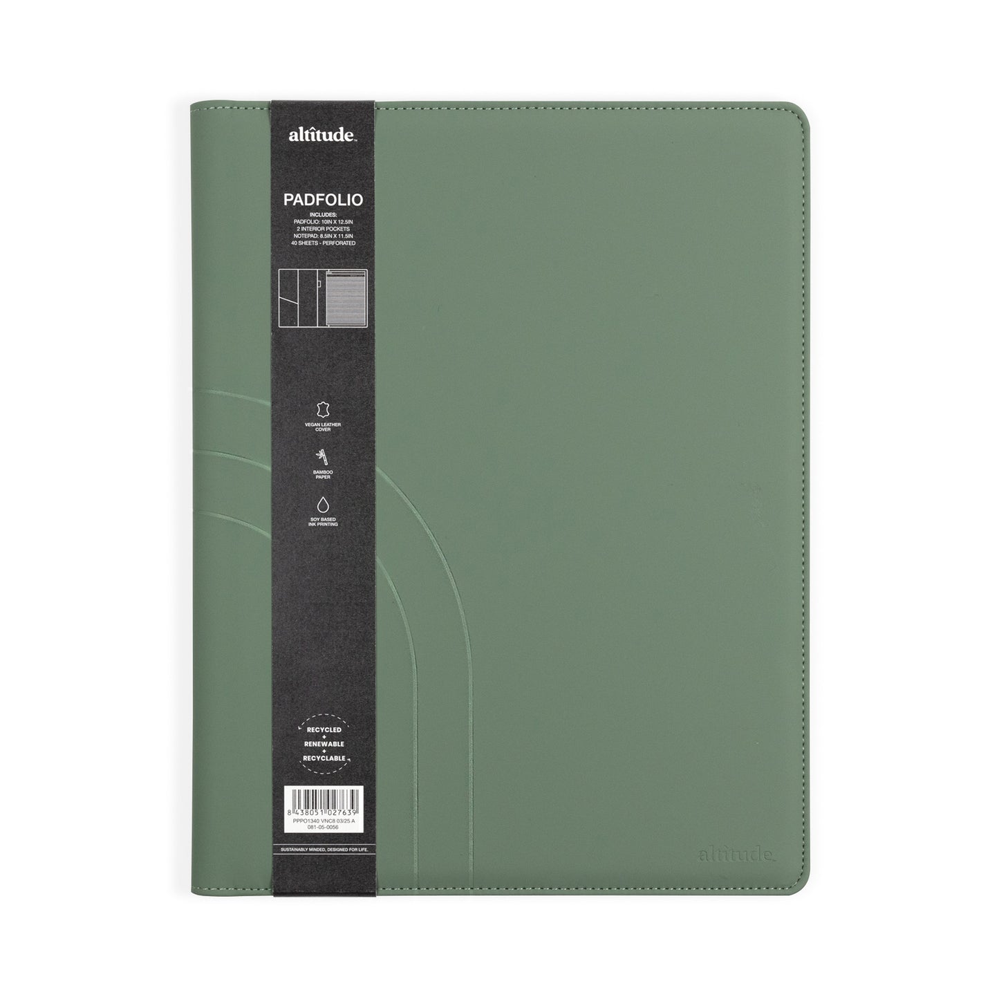 Padfolio 10"x12.5" Vegan Leather Dark Sage Debossed Arch