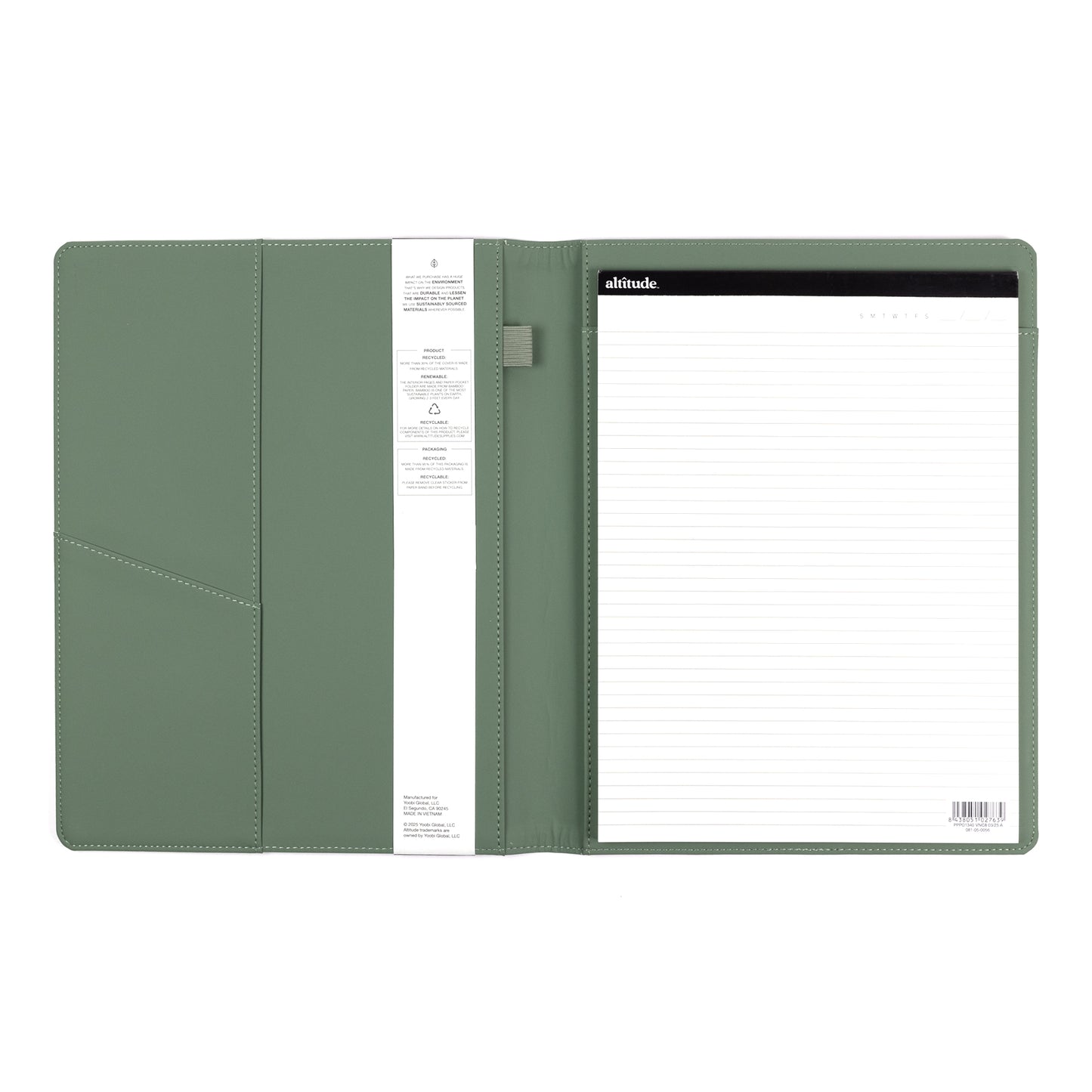 Padfolio 10"x12.5" Vegan Leather Dark Sage Debossed Arch