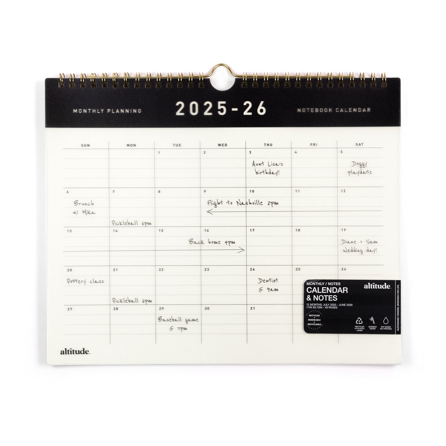 2025-2026 Academic Year Monthly Wall Calendar 8.75"x11" Black and White: July 2025 to June 2026