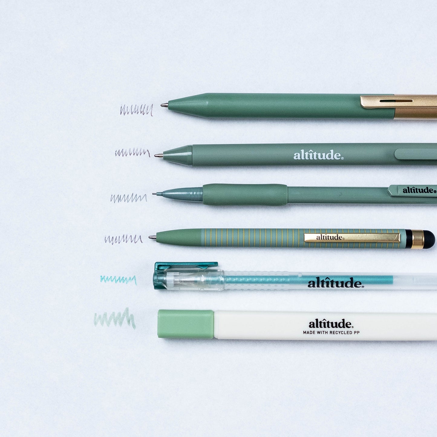 6pk Essential Writing Kit with Pens, Mechanical Pencils, and Highlighter- Dark Sage