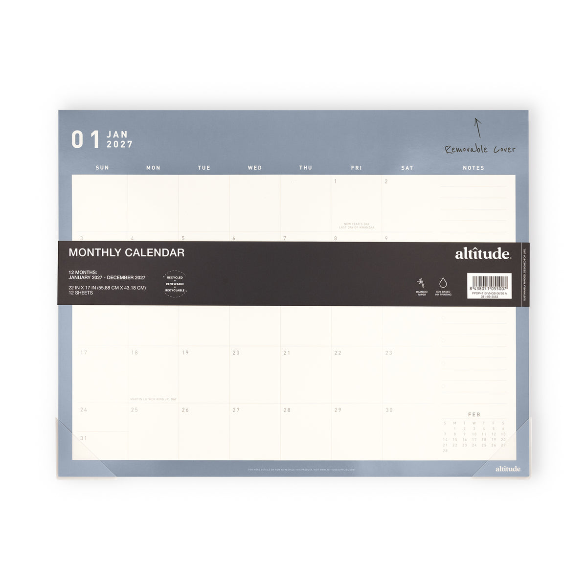 2027 Monthly Desktop Calendar Slate Blue