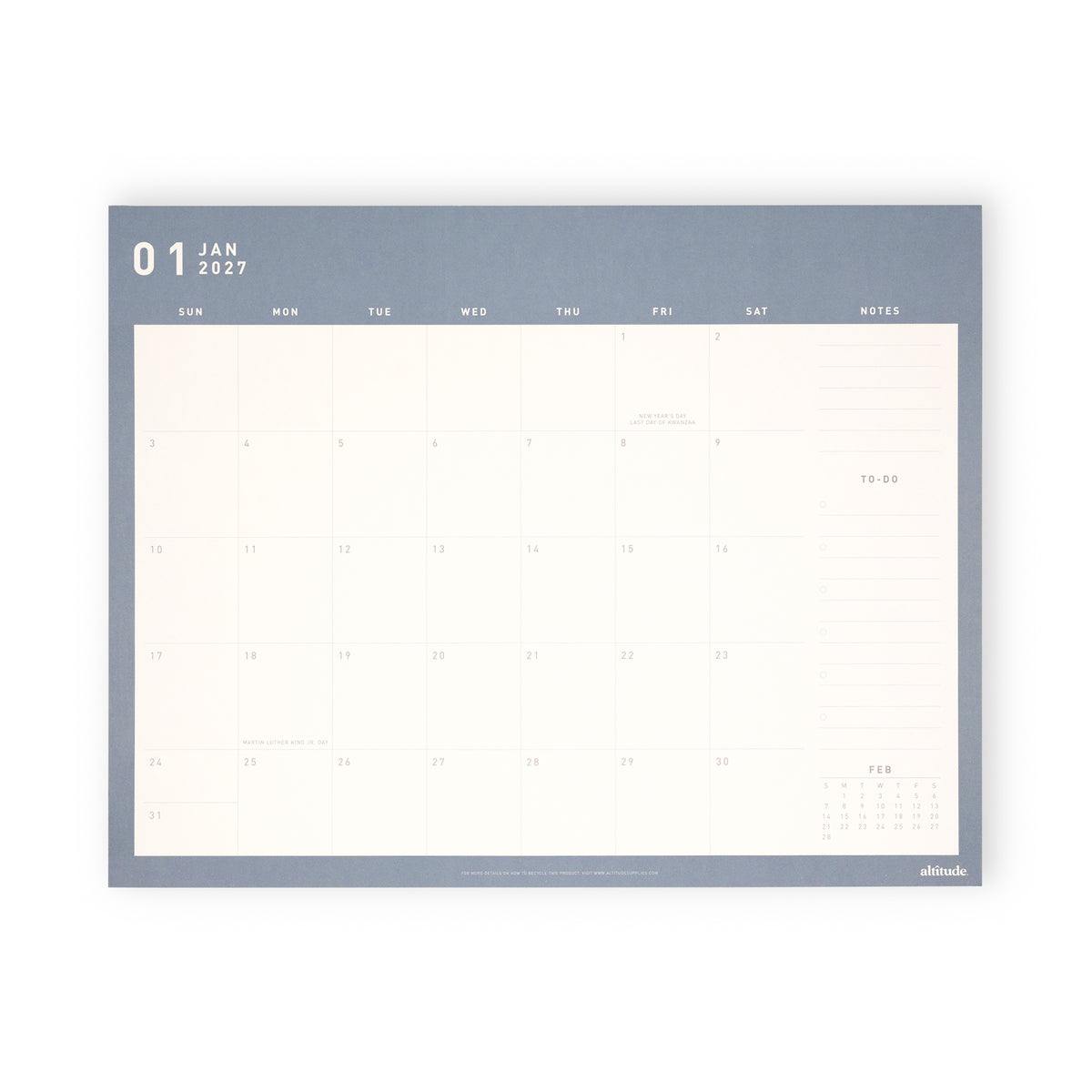 2027 Monthly Desktop Calendar Slate Blue