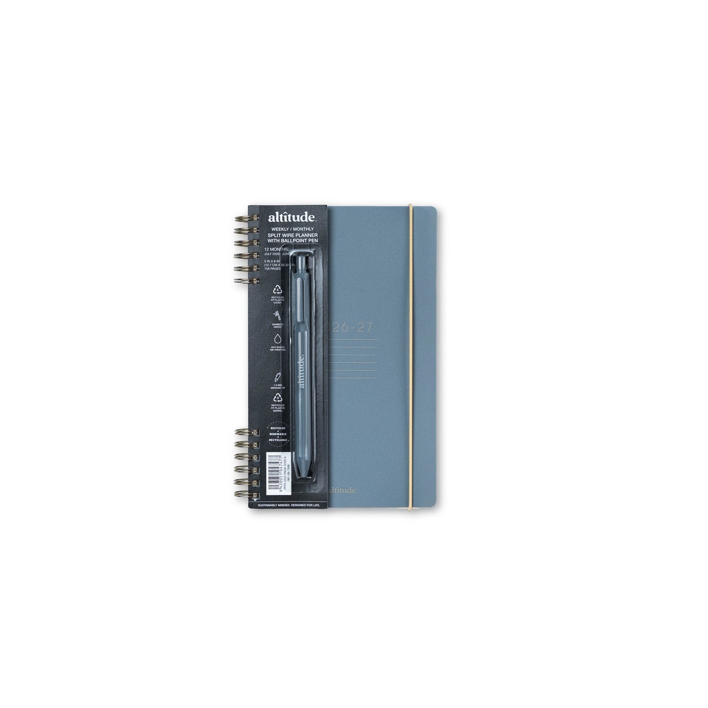 12 Month 2026-2027 5"x 8" Monthly/Weekly Planner with Ballpoint Pen - Slate Blue