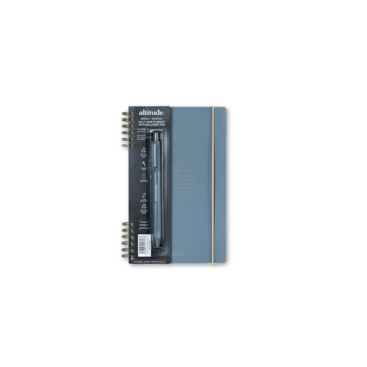 12 Month 2026-2027 5"x 8" Monthly/Weekly Planner with Ballpoint Pen - Slate Blue