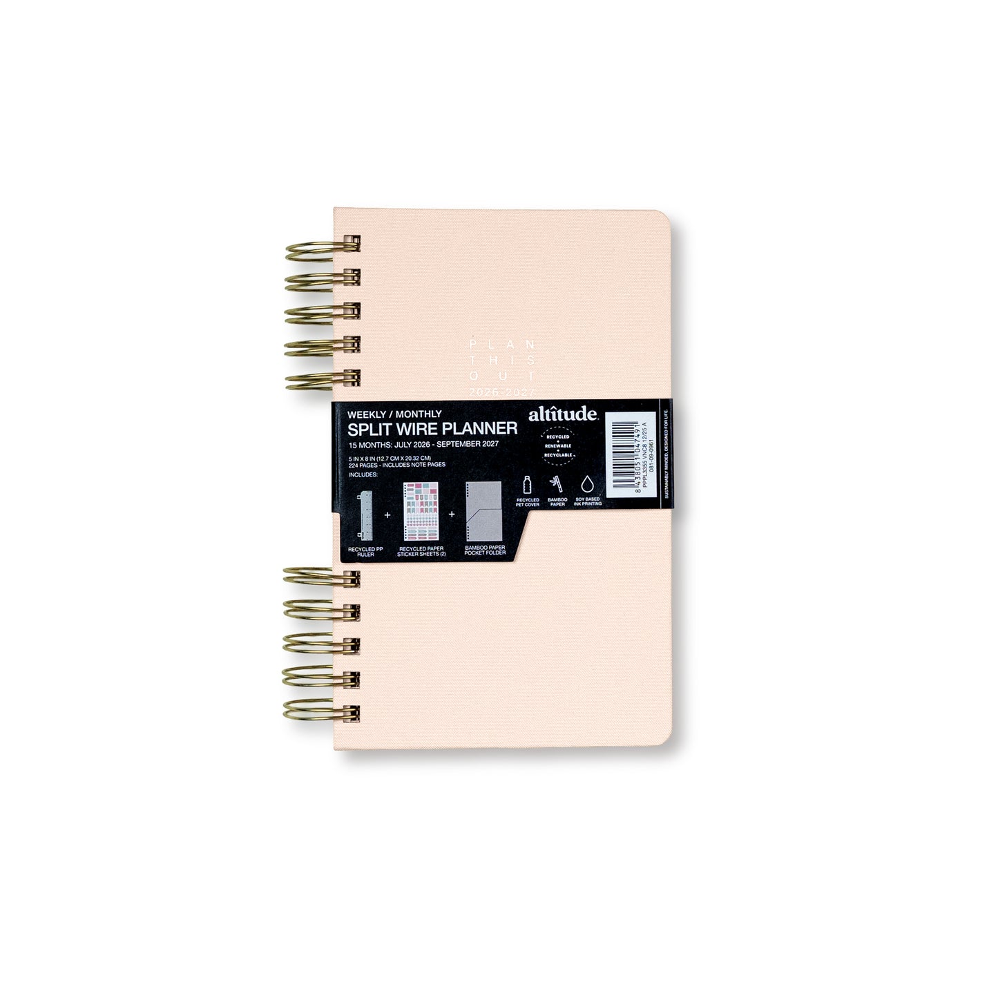15 Month 2026-2027 5"x 8" Monthly/Weekly Planner - Powder Pink