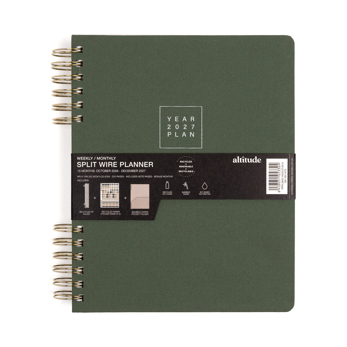 2026-2027 Weekly/Monthly Planner Sage Green