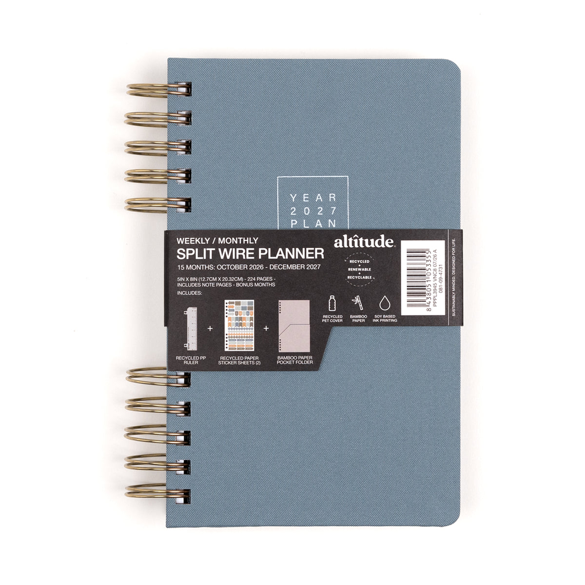 2026-2027 Weekly/Monthly Planner Slate Blue