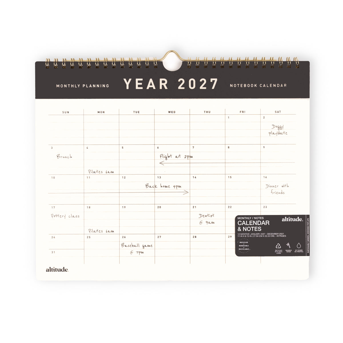 2027 Monthly Wall Calendar White/Black