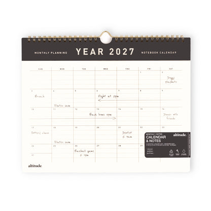 2027 Monthly Wall Calendar White/Black