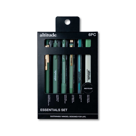 6pk Essential Writing Kit with Pens, Mechanical Pencils, and Highlighter- Dark Sage