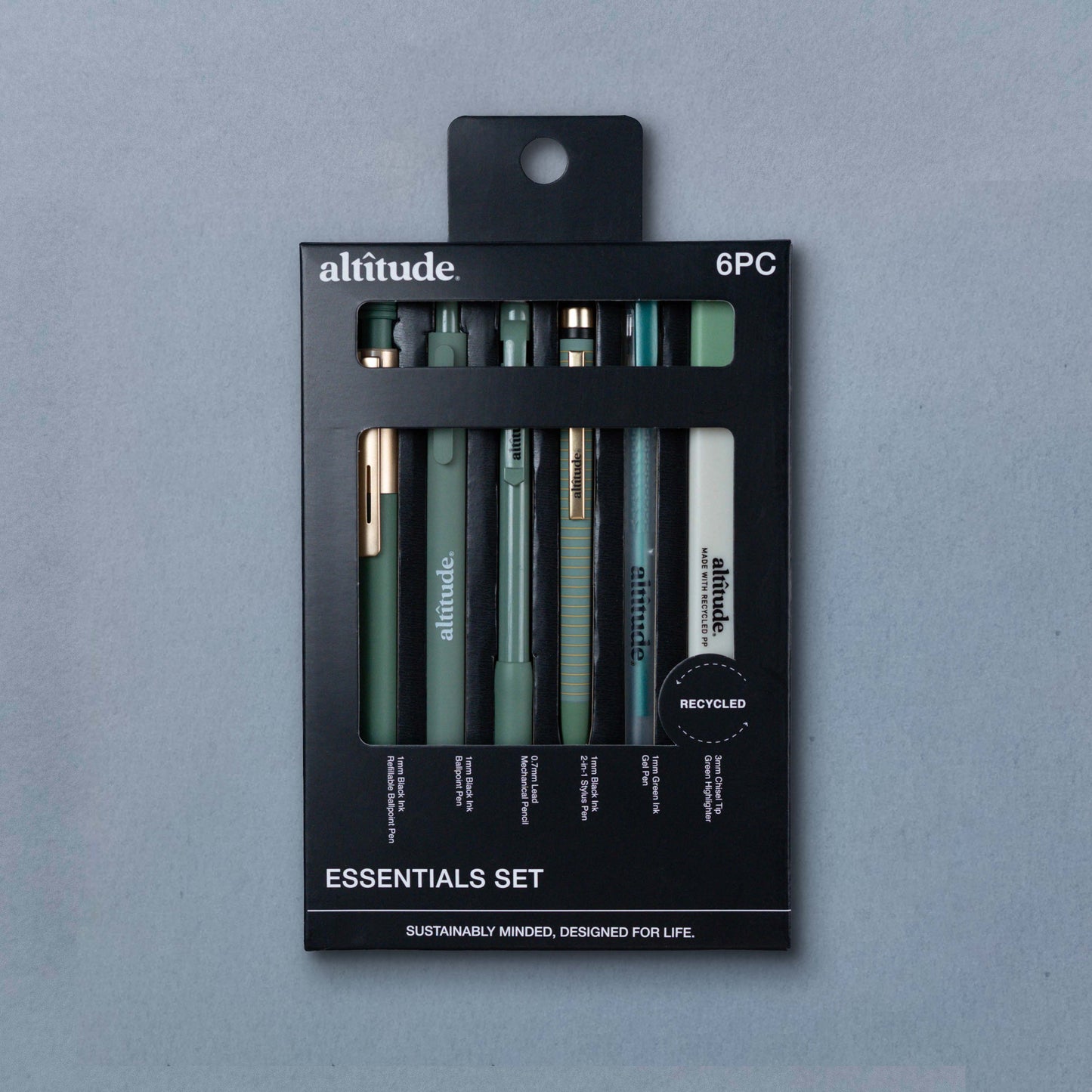 6pk Essential Writing Kit with Pens, Mechanical Pencils, and Highlighter- Dark Sage