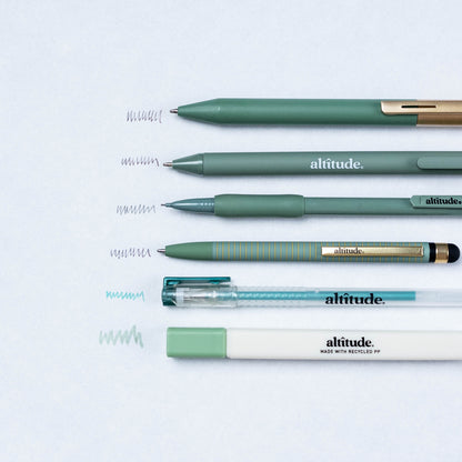 6pk Essential Writing Kit with Pens, Mechanical Pencils, and Highlighter- Dark Sage