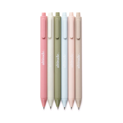 6pk Retractable Ballpoint Pens 1.0mm Black Ink Eucalyptus